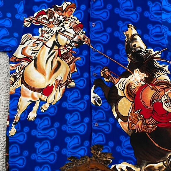 Vintage J/E/T Bold Graphic Button Up Shirt Men's M Jousting Horses Abstract - Picture 3 of 10